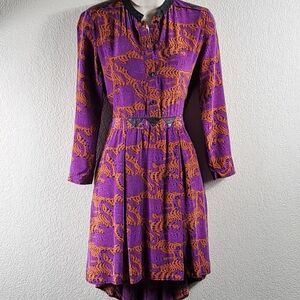 Kelly Wearstler Silk Dress Lamb Leather Trim Abstract Animal Print High Low Hem